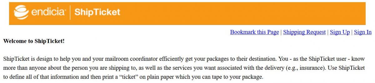 Screenshot of endicia.com/shipticket with 
