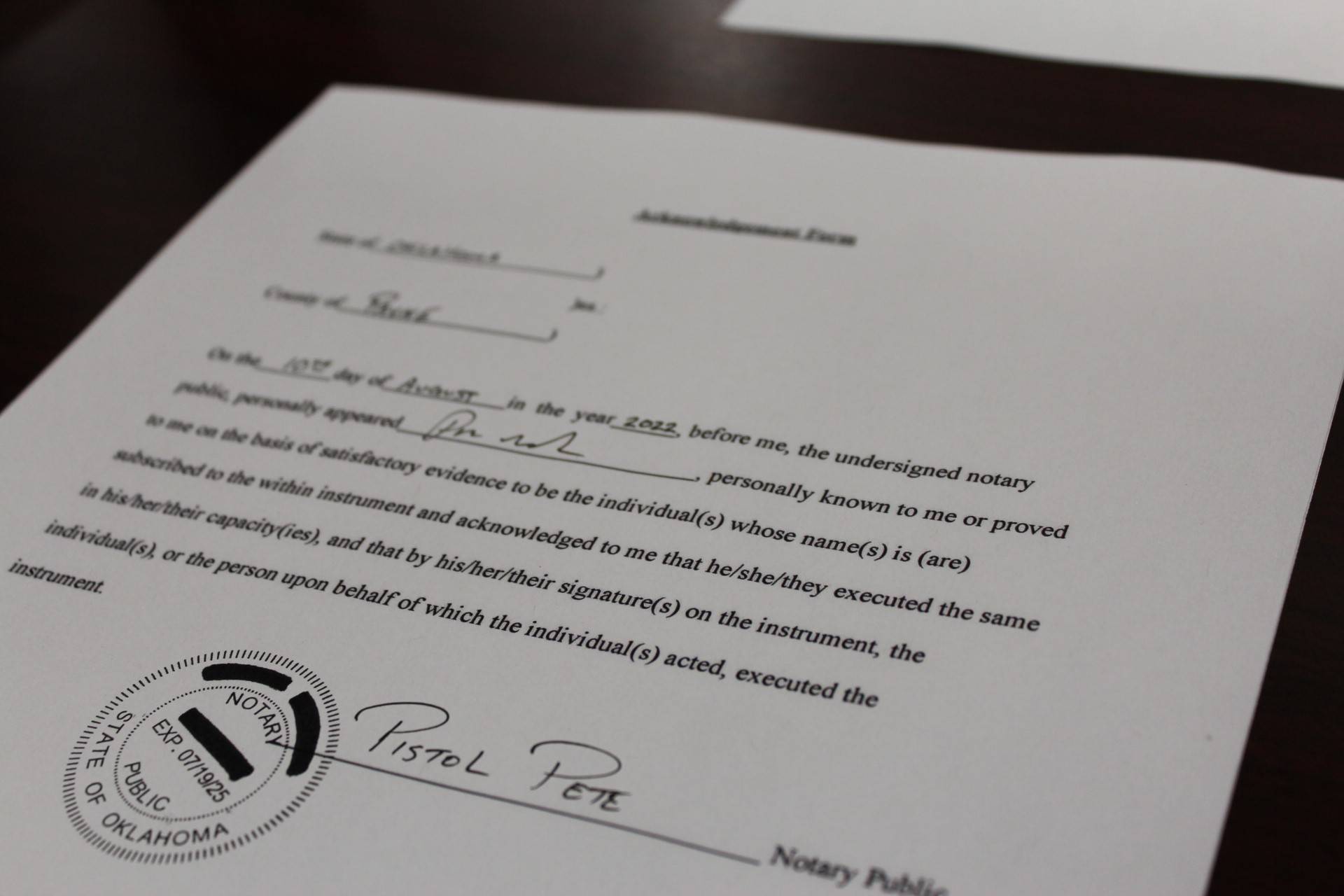 Image of document to be notarized